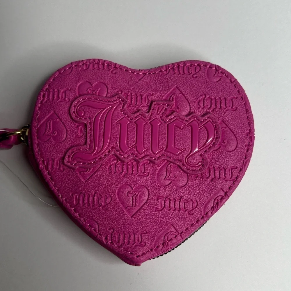 Juicy Couture Hot Pink Wallet Heart Zip Around  w Wristlet - Picture 10 of 11